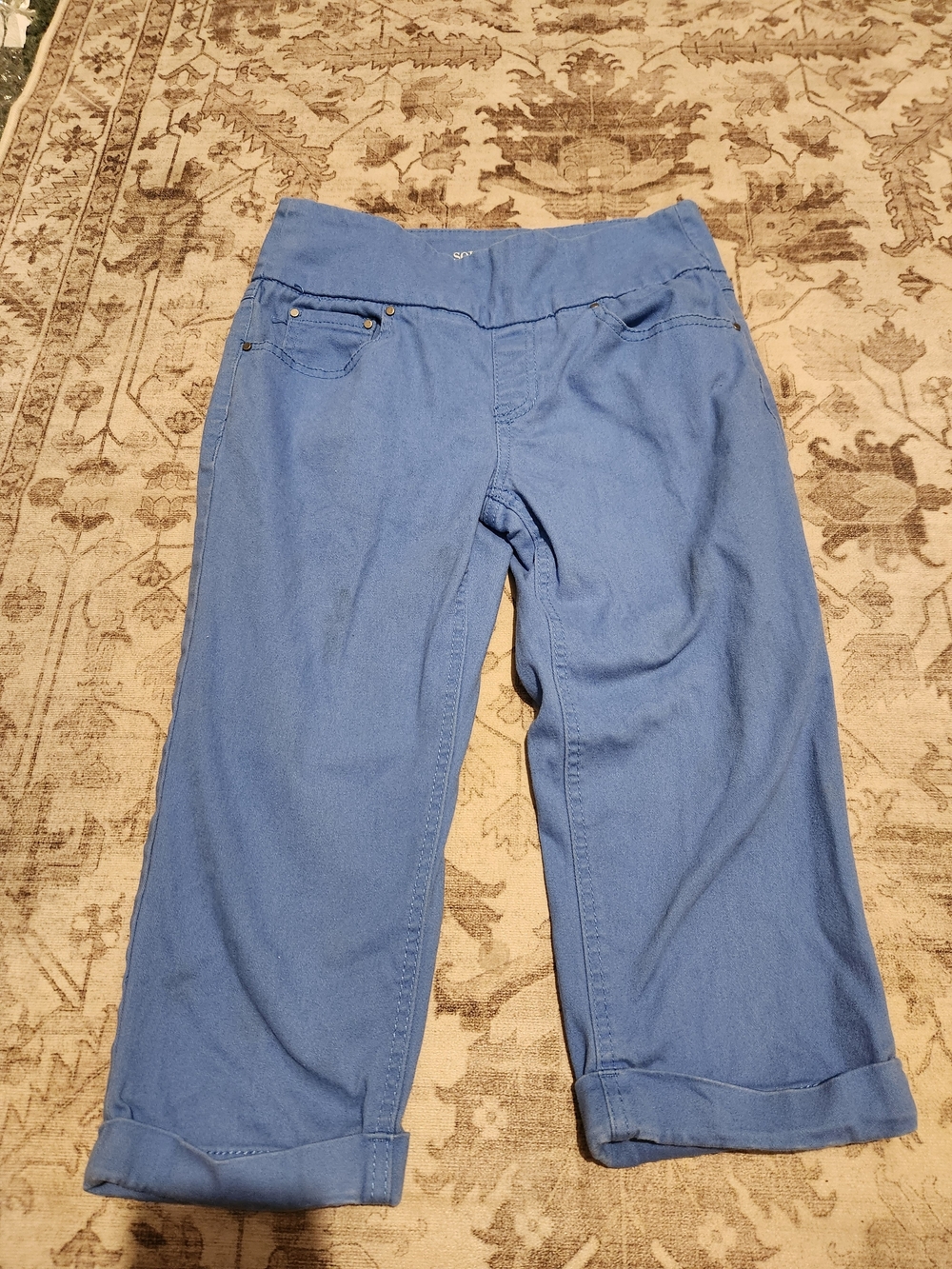 Light Blue Crop Capris with Elastic Waistband